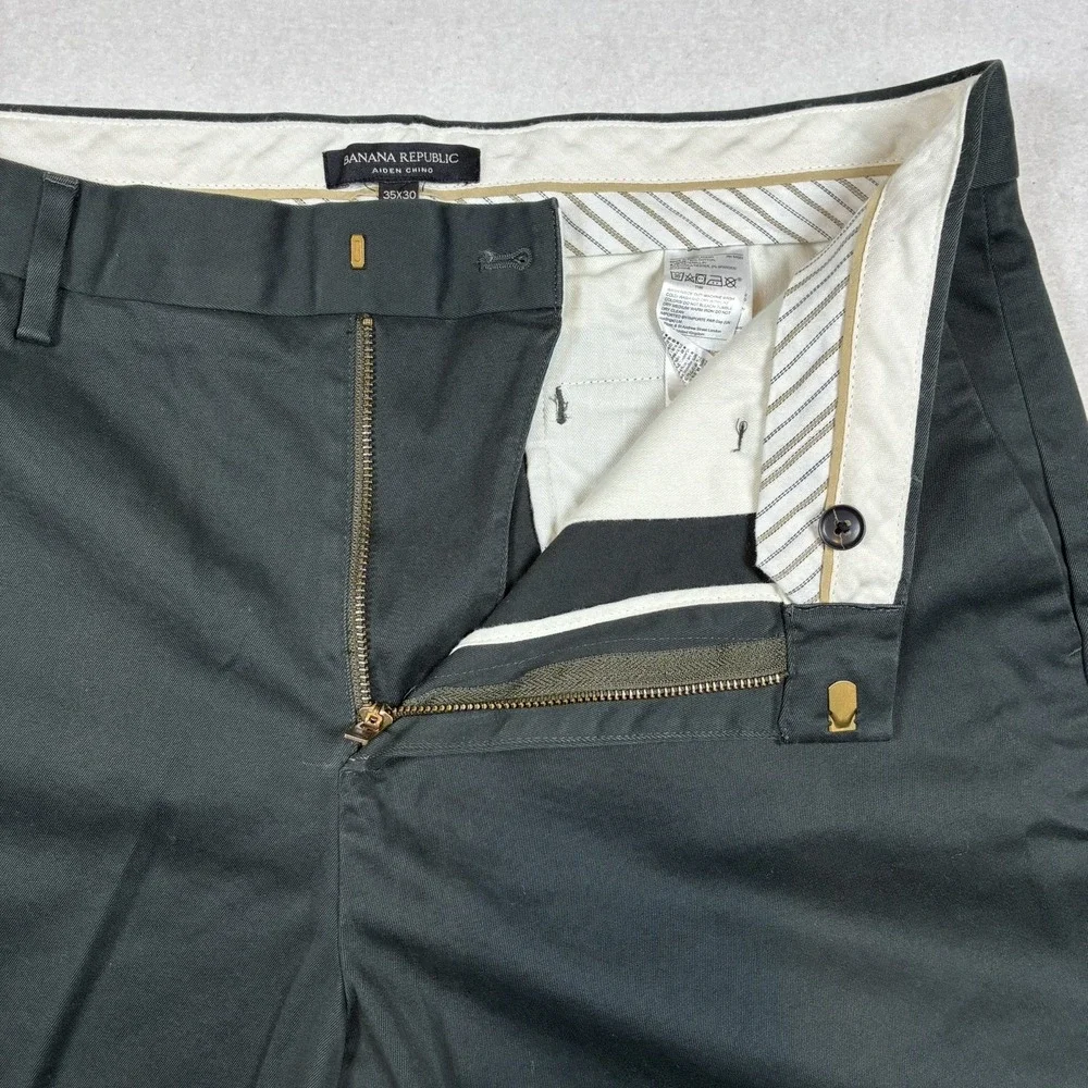Banana Republic Aiden Chino Mens 36x29 Dark Forest Green Slim Preppy Stretch